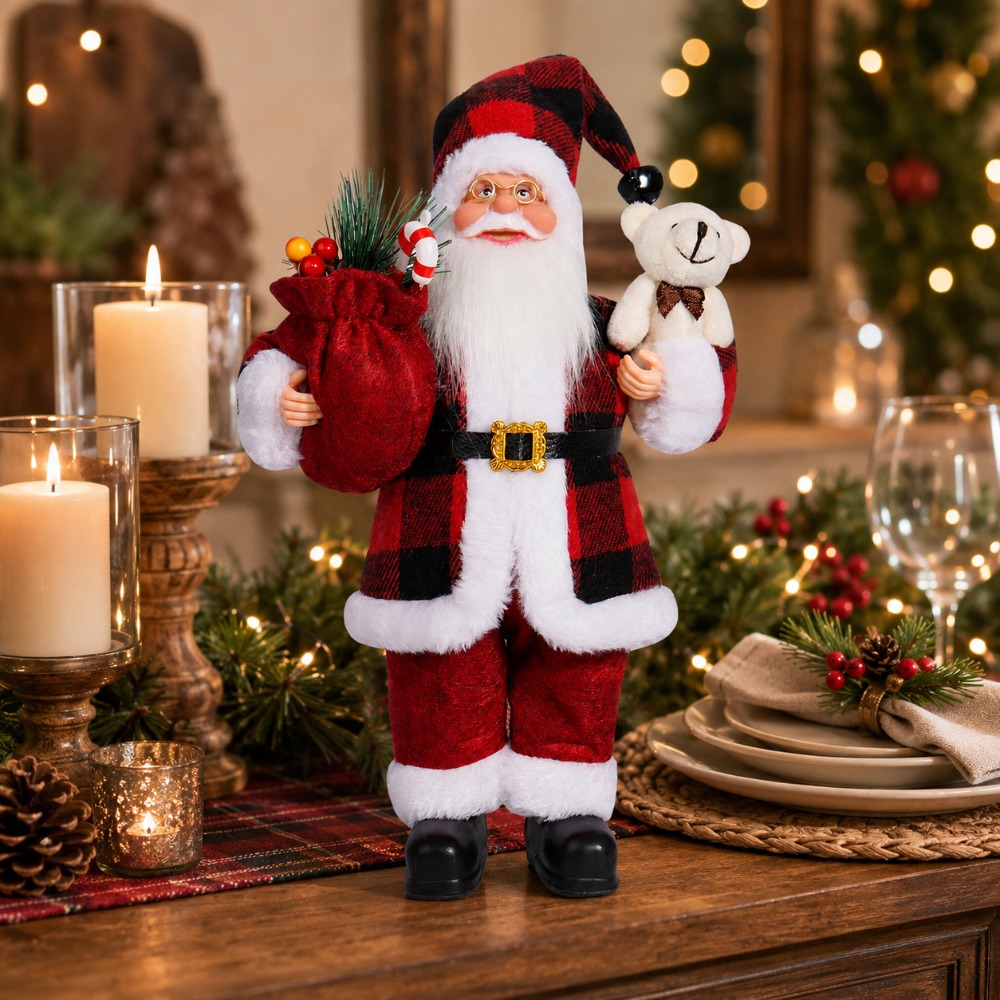 Vintage Collectible Santa - تمثال سانتا كلوز ذو نقشة مربعات
